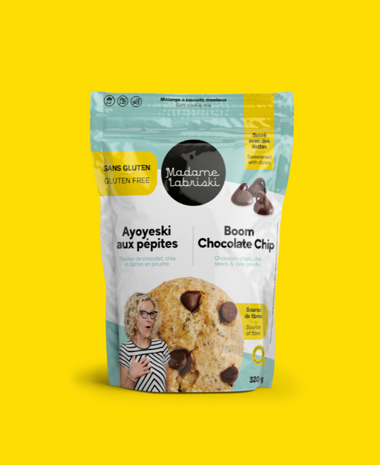 Mélanges è biscuits santé SANS GLUTEN Ayoyeski aux pépites de Madame Labriski. Donne 12 à 15 biscuits