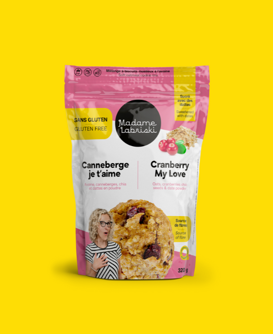 Mélanges à biscuits santé SANS GLUTEN Canneberge je t'aime de Madame Labriski. Donne 12 à 15 biscuits