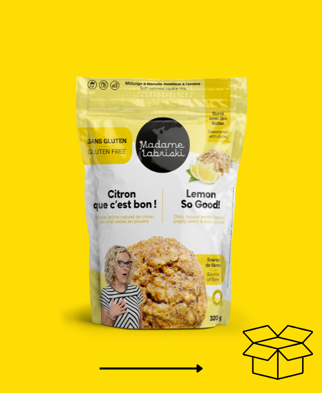 Wow! une réserve de mélanges è biscuits santé SANS GLUTEN Citron que c'est bon! Madame Labriski, c'est génial.