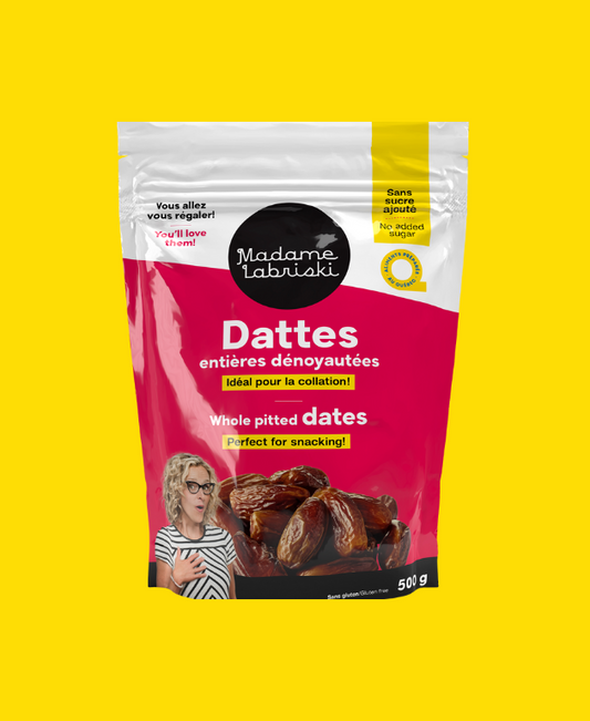 Sac de dattes entières dénoyautées Madame Labriski. Au goût de caramel, vous allez vous régaler.