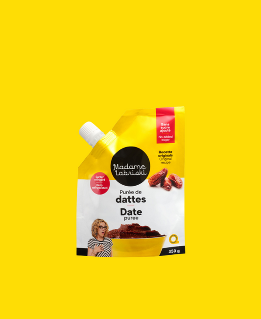 Profitez des bienfaits des dattes avec la purée de dattes originale Madame Labriski. Riche en fibres, la purée est onctueuses et permet de sucrer dans culpabilité.