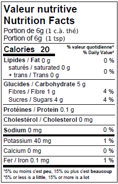 Tableau de valeur nutritive des dattes en poudre biologiques.