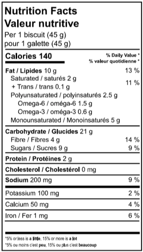 Tableau de valeur nutritive des galettes Double chocolat décadent de Madame Labriski.