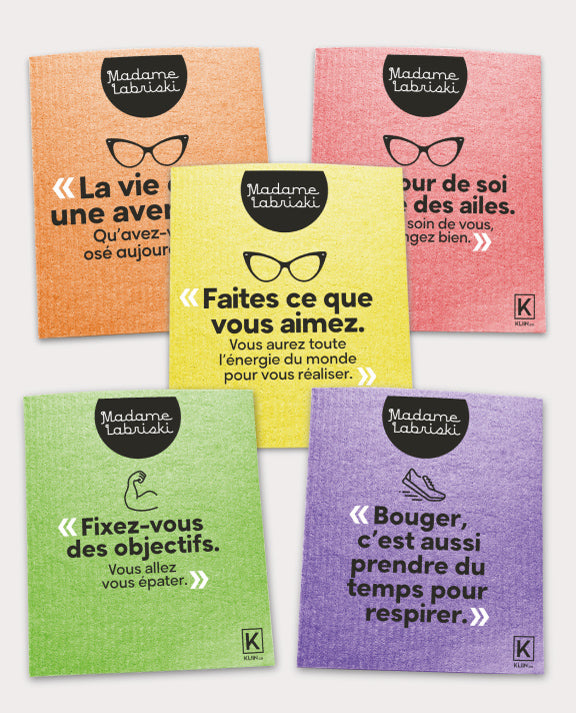 Ensemble des 5 lingettes inspirantes et réutilisables