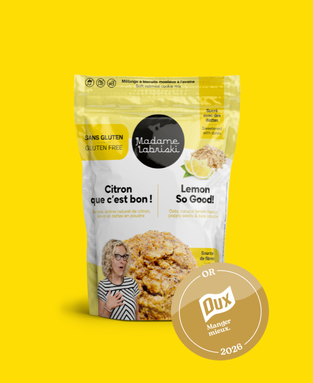 Mélanges à biscuits santé SANS GLUTEN Citron que c'est bon! de Madame Labriski.
Gagnant du PRIX OR  – Coup de cœur du public - Dux 2026