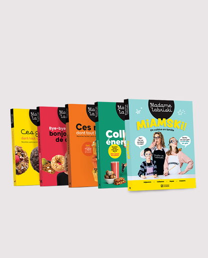 Les 5 premiers best-sellers culinaire de Madame Labriski qui permettent de se régaler dans la joie sans sucre raffiné ajouté. MiamskI! 