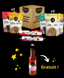 Cette boîte Cadeaux d'hôtesse contient les mélanges secs (biscuits, muffins et brownie), les pâtes à biscuits ainsi que le ketchup santé Madame Labriski.