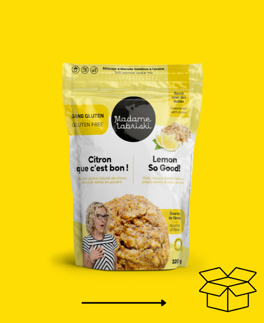 Wow! une réserve de mélanges è biscuits santé SANS GLUTEN Citron que c'est bon! Madame Labriski, c'est génial.