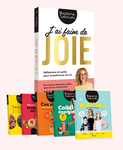 Combo des livres culinaires de Madame Labriski et du livre de motivation J'ai faim de joie signé Mériane Labrie.