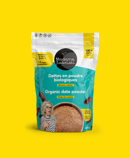 Dattes 100 % biologiques séchées et mises en poudre. Elles sont une alternative saine aux sucres raffinés conventionnels et permettent de bénéficier de tous les apports nutritionnels de la datte : vitamines, minéraux et fibres.