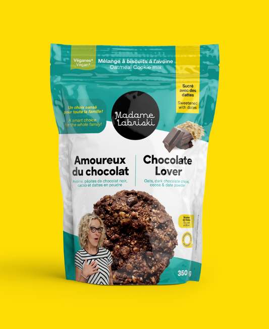 Mélanges è biscuits santé et VÉGANE Amoureux du chocolat de Madame Labriski. Donne 12 à 15 biscuits