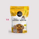 Mélanges à muffins à l'avoine santé Choco-bananaaah. Préparation sans allergènes, sans sucre raffiné ajouté et riche en fibres. Produit de l'épicerie santé en ligne de Madame Labriski. Disponible à l'unité.