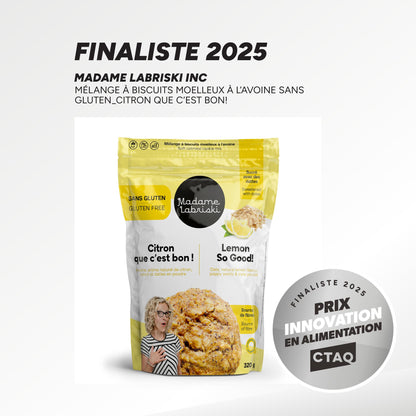 Mélanges à biscuits santé SANS GLUTEN Citron que c'est bon! de Madame Labriski. Finaliste 2025 pour le prix Innovation en alimentation CTAQ.