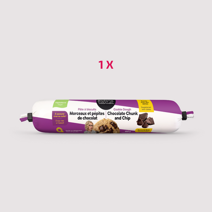 Pâte à biscuits santé à manger crue ou cuite VÉGANE aux morceaux et pépites de chocolat. Produit de l'épicerie santé en ligne de Madame Labriski sans sucre raffiné ajouté et riche en fibres. Disponible à l'unité.