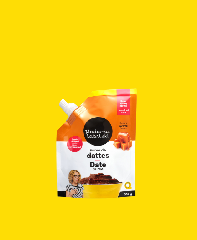 Amoureux du caramel? Vous allez adorer cette merveille sans sucre raffiné ajouté. Profitez des bienfaits des dattes avec la purée de dattes de dattes au caramel Madame Labriski. Riche en fibres, la purée est onctueuses et permet de sucrer dans culpabilité.  Idéale pour sucrer votre café, votre yogourt ou même pour manger à la cuillère. Bon régal. 