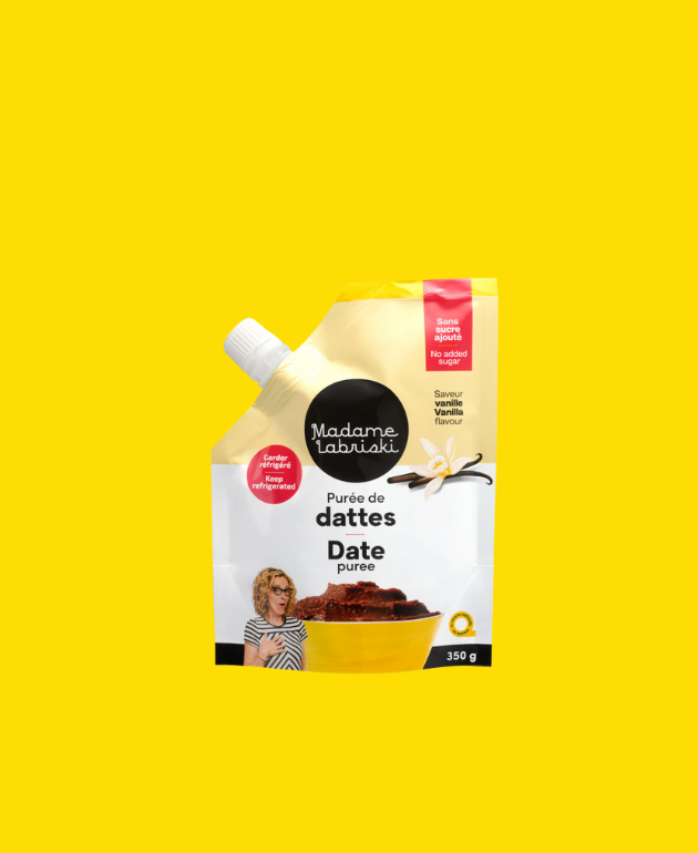 Purée de dattes à la vanille de Madame Labriski. Sans sucre ajouté. Délicieux parfum de vanille. Parfait pour sucrer votre café, votre yogourt, vos laits chauds ou pour tartiner ou même manger à la cuillère.  Une autre succulente façon de dire BYE-BYE AU SUCRE RAFFINÉ ajouté. 