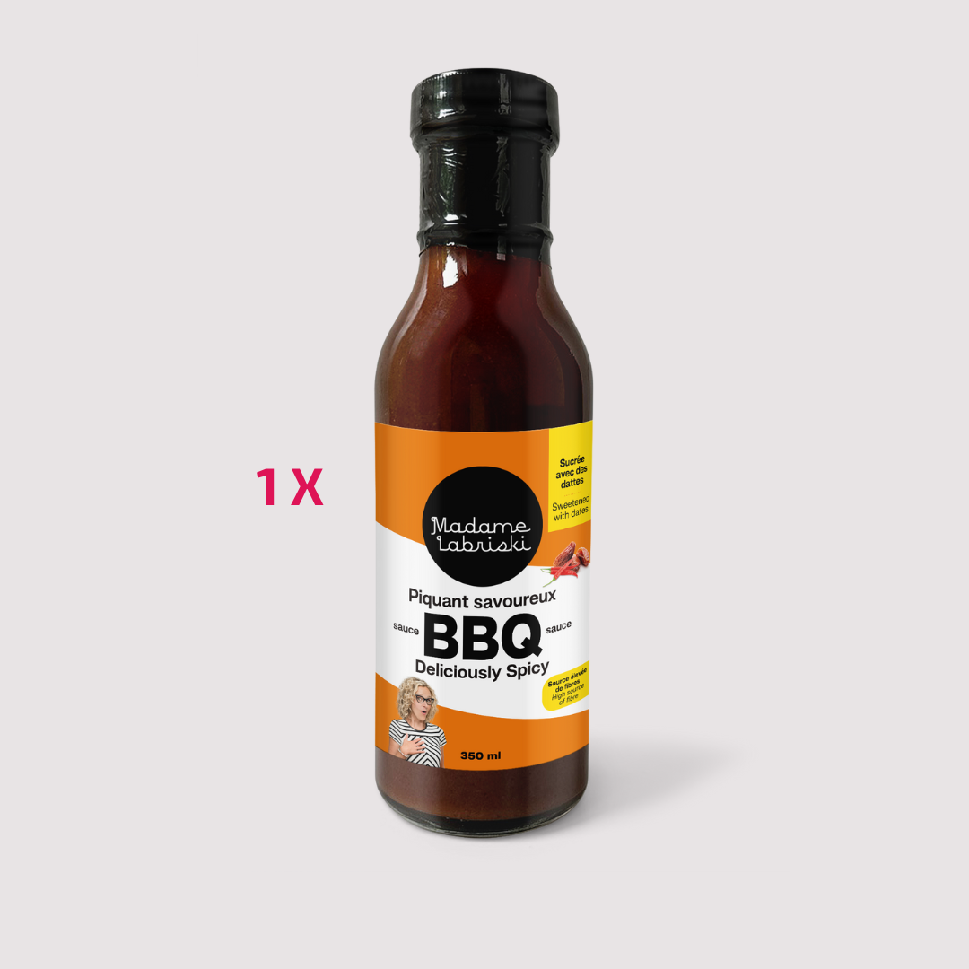 Sauces BBQ santé : Piquant savoureux. Préparation sans sucre raffiné ajouté et riche en fibres. Produit de l'épicerie santé en ligne de Madame Labriski. Disponible à l'unité.
