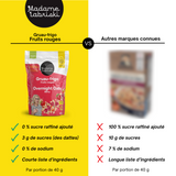 Fiche comparative du gruau-frigo 3 X moins de sucre aux fruits rouges Madame Labriski et ceux des marques connues.