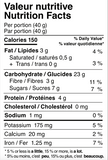 Tableau de valeur nutritive du gruau-frigo : Dattes, amandes et raisins.