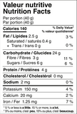 Tableau de valeur nutritive du gruau-frigo : Pommes, dattes et caramel.