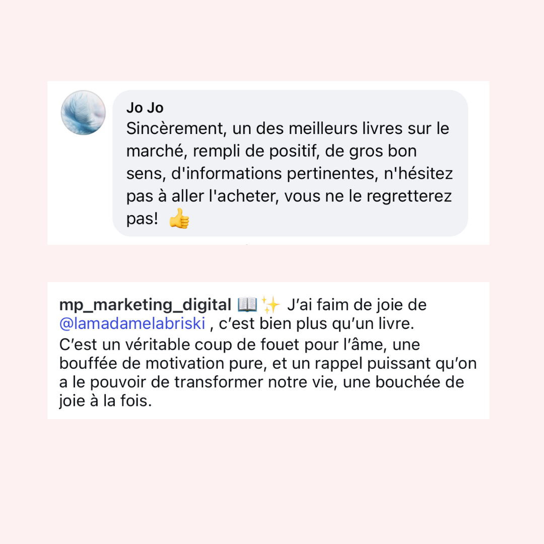 Témoignages du livre J'ai faim de joie. Réflexion et outils pour transformer sa vie. Livre puisant de motivation et de croissance personnelle de Madame Labriski (Mériane Labrie).