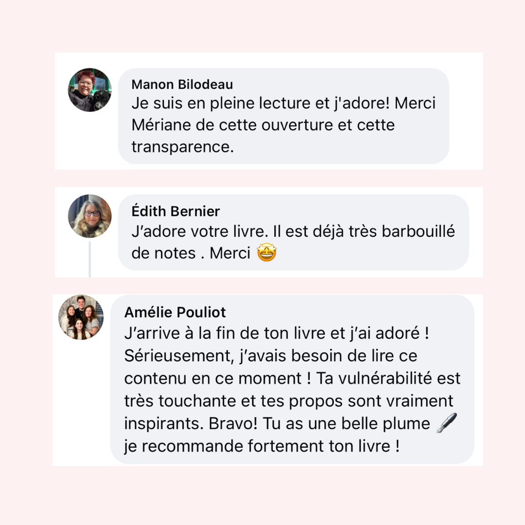 Témoignages du livre J'ai faim de joie. Réflexion et outils pour transformer sa vie. Livre puisant de motivation et de croissance personnelle de Madame Labriski (Mériane Labrie).